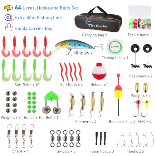 Kids Fishing Pole Kit, 59'' Telescopic Rod and Reel Beginner Combo with Spincast Reel,Tackle Box, Carrier Bag,Fishing Gear for Boys,Girls, Toddler,Youth - color: Blue