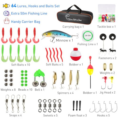 Kids Fishing Pole Kit, 59'' Telescopic Rod and Reel Beginner Combo with Spincast Reel,Tackle Box, Carrier Bag,Fishing Gear for Boys,Girls, Toddler,Youth - color: Blue