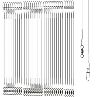 Stainless Steel Fishing Wire Leaders, Black Coated & Uncoated Options, Heavy Strength 31–100LB, 6–21in Multi Sizes with Rolling Swivels Snaps for Salt Fresh Water Shark Pike Barracuda - color: 35pcs-21.26in(100LB-200LB)
