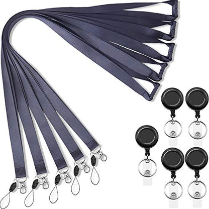 Foshine Lanyards with Retractable bagde Reel 5 pcs Black Lanyrd for Keys | Breakaway Safety Lanyard For ID Badge Holder - color: 5 Pack Lanyard With Retractable Badge Reel
