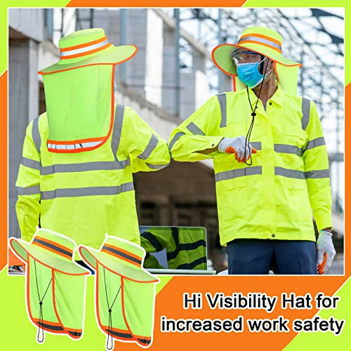 6 Pcs Reflective Safety Hat High Visibility Neck Flap Boonie Hat Wide Brim Work Hats Breathable Bucket Cap for Worker - color: Yellow