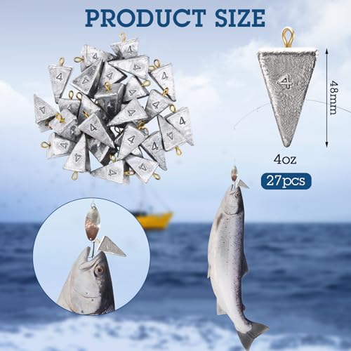 Zhanmai 27 Pieces Pyramid Fishing Weights Sinkers Triangle Rig Pyramid Sinkers for Ocean Saltwater Surf Bass Catfish Fishing Weights Casting Gear Tackle Essential - size: 4oz