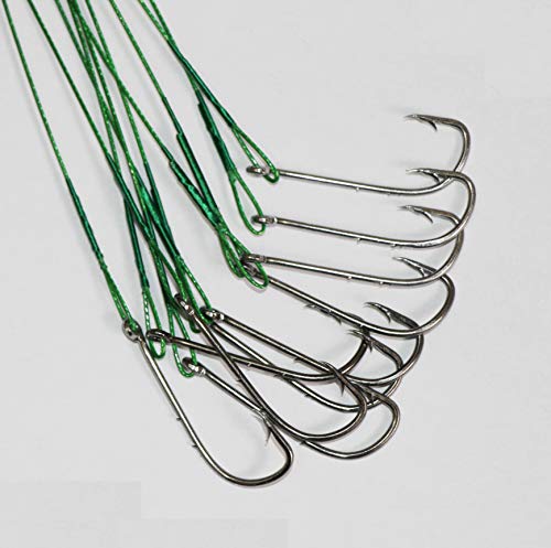 20pcs Wire Leader Hook Rigs Baitholder Fishing Hook Nylon Coated Fishing Wire Leader with Swivel - color: 10inch green, size: 2/0-20pcs