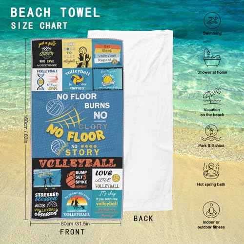 Gifts for Volleyball Lovers,Volleyball Towel for Girls 63" x 31.5" Microfiber Volleyball Beach Towel for Women Bath Pool Shower Camping Travel Towel (Volleyball Towel, 63"x 31.5") - color: Volleyball Towel