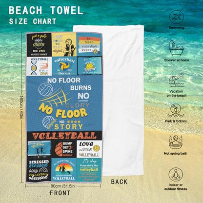 Gifts for Volleyball Lovers,Volleyball Towel for Girls 63" x 31.5" Microfiber Volleyball Beach Towel for Women Bath Pool Shower Camping Travel Towel (Volleyball Towel, 63"x 31.5") - color: Volleyball Towel