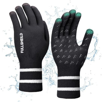 Fullsheild Men Women Waterproof Merino Wool Knit Gloves 3-Layer Thermal Water Proof Gloves for Hiking, Fishing, Hunting - size: Large