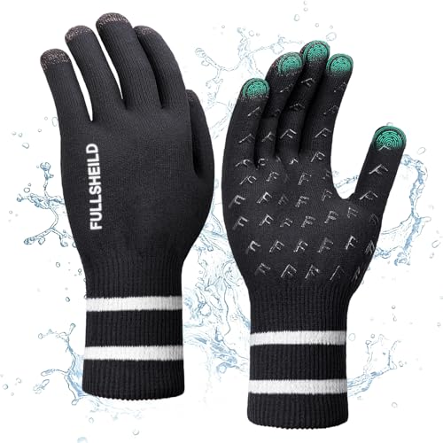 Fullsheild Men Women Waterproof Merino Wool Knit Gloves 3-Layer Thermal Water Proof Gloves for Hiking, Fishing, Hunting - size: X-Large