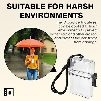 Waterproof ID Card Badge Holder Case - Floating Sports Case with Hanging Ring and Rope - Money and Key Holder - Small Waterproof Case for Swimming, Boating