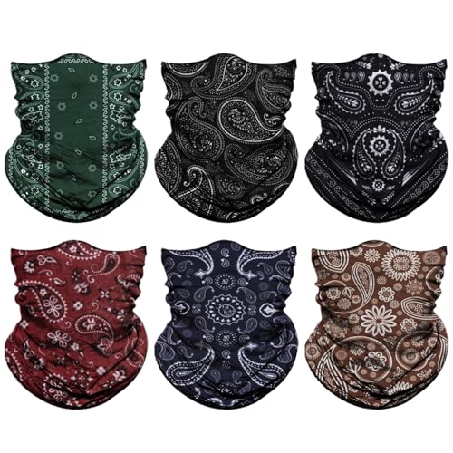 Neck Gaiter for Men Women Headwear Bandana Head Wrap Face Scarf Mask Cover Warmer Balaclava-Seamless & Versatile - color: A-6pcs-muliti Paisley