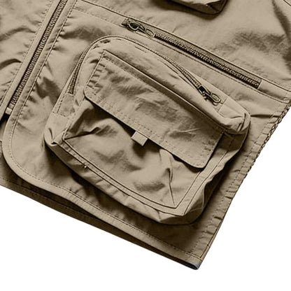 Men's Fishing Vest Casual Utility Lightweight Cargo Vest with Multi Pockets Outdoor Safari Photo Travel Jacket Vest - color: Y001- Khaki, size: Small