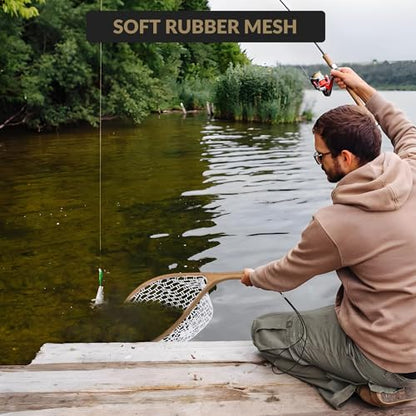 Wooden Fishing Nets - Rubber Fishingnets, Fly Fishing Dipnets, Fishing Nets with Handles - color: White, style: White Silicone Mesh