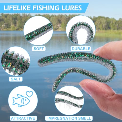 Goture 353PCS Wacky Worm Fishing Lure Kit, Bass Fishing Wacky Rig Tool Kit with Soft Plastics Lures, O-Rings, Offset Worm Hooks, Drop Shot Hooks, Beads, Sinker Weights, 3600 Tackle Box, Gifts of Men - color: A:353pcs Fishing Lures Kit