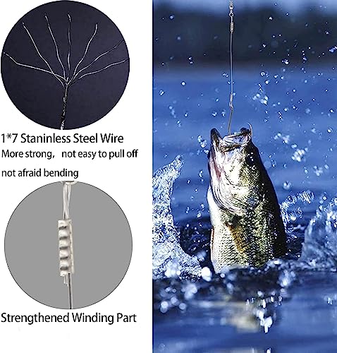 Saltwater Steel Circle Hook Rigs,Octopus Offset Fishing Hooks Leader Wire for Catfish Bass - size: 1/0-24pcs