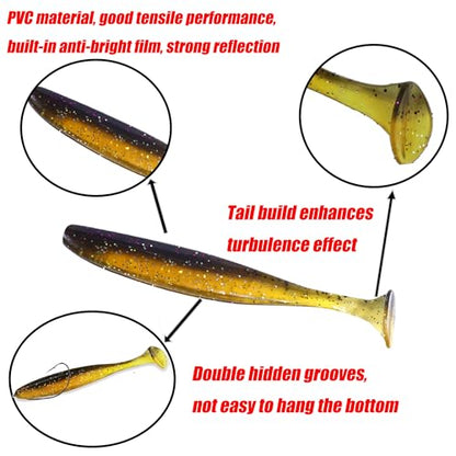 Fishing Soft Plastic Lures, Paddle Tail Swim Baits for Bass Fishing,Paddle Tail Swimbaits for for Bass Trout Walleye Lures, 30/50pcs Soft Plastic Baits with Box - color: A:1.97in/0.042oz-50pcs
