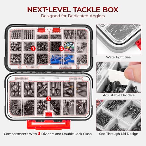 MadBite by KastKing 182/265/400pcs Compact Fishing Tackle Kit - All-in-One Freshwater Hooks, Weights, Bobbers in Tackle Box, Fishing Gear Set for Bass Trout Panfish - style: 400pcs Terminal Tackle Kit