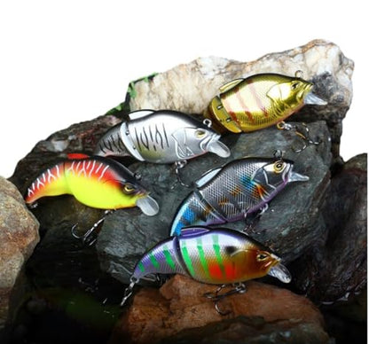 5 Pack Glide Bait Set for Bass Topwater Fishing Lures with Square Bill Crankbait Surface Hard Lure Jointed Swimbait Hooks for Freshwater Saltwater Trout Walleye Pike