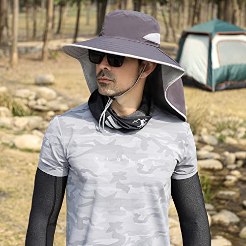 HUAMULAN Women Large Brim Sun Hat with Neck Flap, Men Quick Dry Hiking Fishing Safari Hat UPF 50+ - color: Hyp011-darkgray
