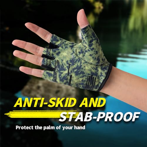 Stubby Fingerless Fishing Gloves Men - Lightweight Breathable Anti-Slip Kayak Gloves Women for Kayaking, Sailing,Paddling,Rowing - color: Camouflage green, size: Large-X-Large