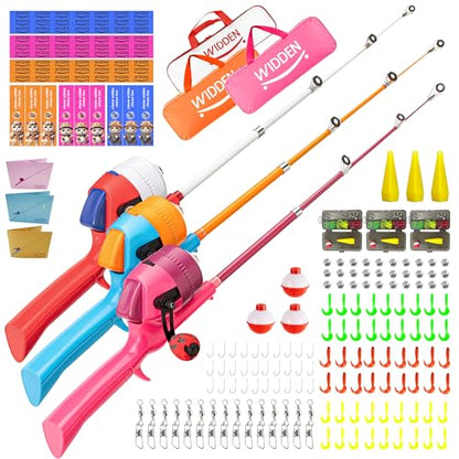Kids Fishing Pole, Telescopic Fishing Rod, Toddler Collapsible Fishing Rod and Reel Combo with Tackle Box, Fishing Line, Bobber, and Soft Lures for Boy, Girl, Youth, Beginner, Over 4 Years Old - color: pink+red+orange