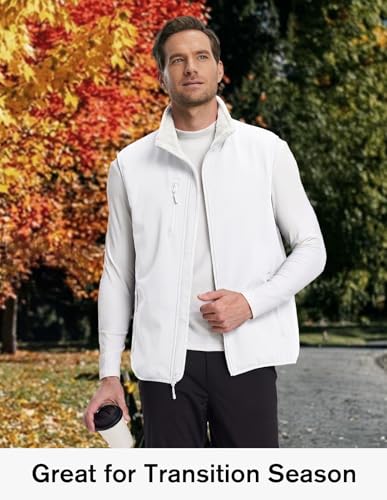 fit space Men's Lightweight Vest Softshell Sleeveless Windproof Jacket with Zipper Pcoket Cycling Travel Hiking Running Golf - color: White, size: XX-Large