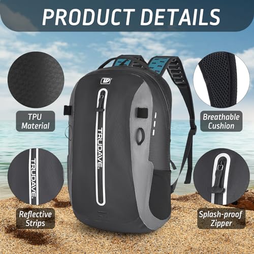 Trudave Waterproof Backpack, Waterproof Submersible Backpack, Floating TPU Coated Dry Bag with Airtight Zipper for Kayak, Fishing, Boating, Hiking, Black (20L) - color: Black, size: 20L