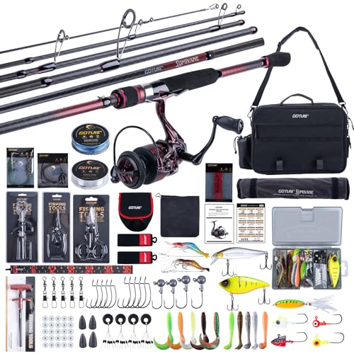 Goture Spinning Fishing Rod & Reel Combo with Carrier Bag,6.6-9FT,Spin Reels, Lures Kit, Pliers, Braided Line, Fish Gripper, Carbon Fiber Freshwater Fishing Rod Full Kit for Starter - size: 7FT: Spinning Rod, style: C - Superior 6 Pieces Lure Rod