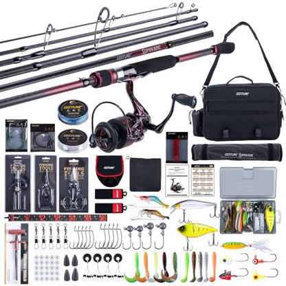 Goture Spinning Fishing Rod & Reel Combo with Carrier Bag,6.6-9FT,Spin Reels, Lures Kit, Pliers, Braided Line, Fish Gripper, Carbon Fiber Freshwater Fishing Rod Full Kit for Starter - size: 7FT: Spinning Rod, style: C - Superior 6 Pieces Lure Rod
