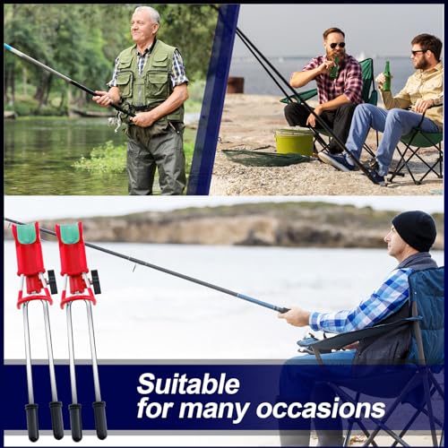 Libima 4 Pieces Fishing Rod Holders for Bank Upgraded Stainless Steel Pole Holders 360 Degree Adjustable Rod Stand for Men Father Beach Fishing Equipment Birthday Gift - color: Red