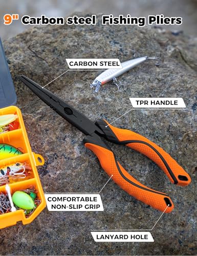 Fishing Tools Kit,Fishing Hook Remover Pliers | Fish Lip Gripper, Muti-Function Fishing Gear with Lanyard, Saltwater Resistant Fishing Accessories - color: 9"Fishing Pliers Orange