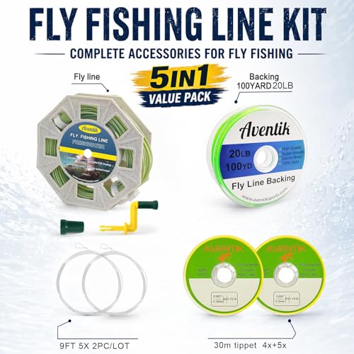 Aventik ProWeight WF Floating Fly Fishing Line Welded Loops Weight Forward Freshwater Trout Fly Line Kit WF 3 4 5 6 7 8 Low Stretch Slick Coating Accurate Casting - color: Grassgreen combo, size: 6F