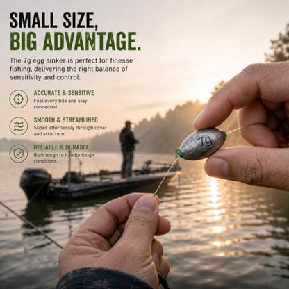 Egg Sinkers Fishing Weights with Plastic Core, Oval Lead Slip Sinker Set for Bass Catfish Saltwater Freshwater, Line Protecting Sliding Weights Tackle Kit (7g 10g 15g 20g) - size: 20g-15 pcs
