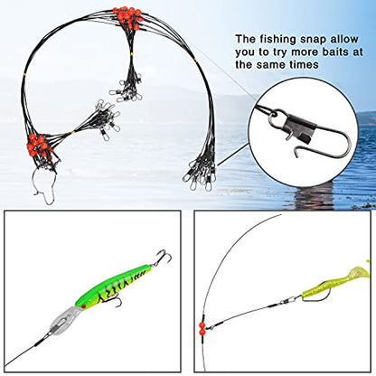 Fishing Leader Rigs Saltwater Tackle Rigs with Swivels Snaps, High Strength Wire Leaders Rigging Surf Fishing Gear Equipment for Lures Bait Hooks Catfish Walleye - color: Black Stainless Steel Leader, size: 24PCS, style: 2 Arm