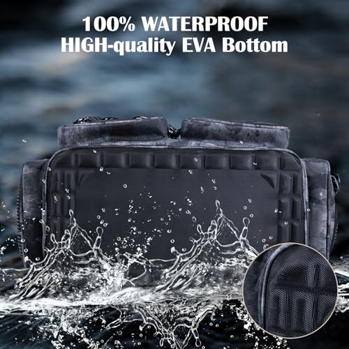 Goture Large Tackle Bag,Store Up to 8PCS 3700 Plus 4PCS 3600 Tackle Trays(Not Included),Water Resistant Saltwater Gear Storage Big Fishing Bag with EVA Bottom,Gifts for Men(21.65"x11.8"x15.16") - color: A1 Camo 1 Extra Large Without Trays