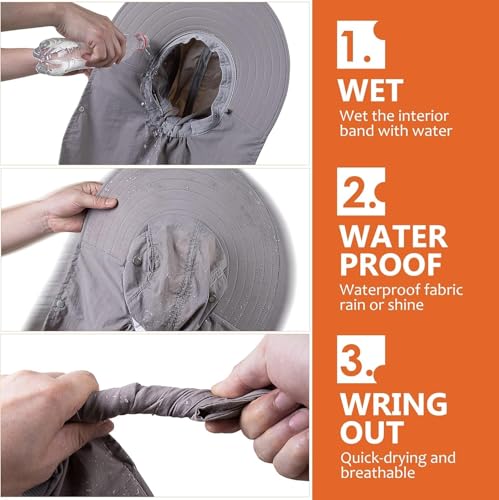 Mens Women Fishing Hat UPF 50+ Wide Brim Sun Hat with Face Cover & Neck Flap - color: Grey