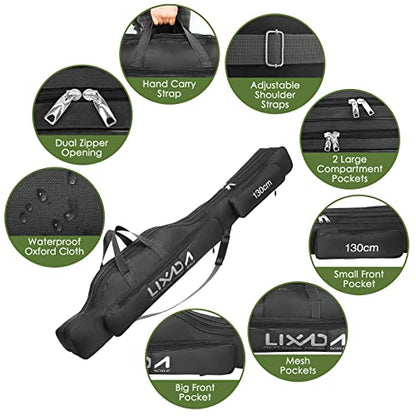 Lixada Fishing Rod Case, Portable Folding Fishing Rod Case Fishing Pole Reel Storage Bag Fishing Gears Organizer - size: 130cm