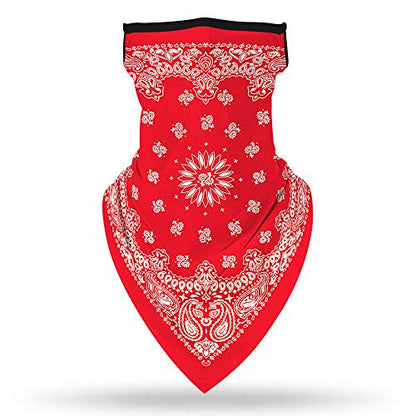 YAYOUREL Neck Gaiter Face Mask Bandanas for Men Women UV Face Scarf Cover Ear Loop Hole Facemask for Fishing Running Cycling - color: Red White