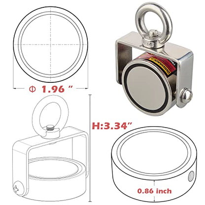 MUTUACTOR Magnet Fishing Kits,760lb Strong Rotating Fishing Magnets Heavy-Duty, Φ1.96''Neodymium Rare Earth Swivel Magnet with 65Ft Durability Rope,Sturdy Gloves for Retrieving Treasures in Rivers - style: 760lb Swivel Magnet (Double Sided)--Φ 1.96"
