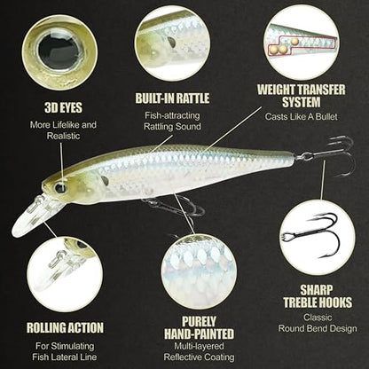 LUCKY CRAFT Pointer 100SP, Jerkbait Side by Side Action Tournament Winning Perfect Wobbling Freshwater Lake Bass Fishing Champion Bait - color: 272 MS Ghost Minnow
