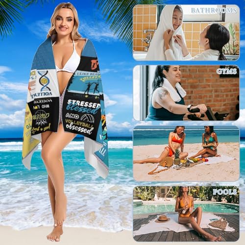 Gifts for Volleyball Lovers,Volleyball Towel for Girls 63" x 31.5" Microfiber Volleyball Beach Towel for Women Bath Pool Shower Camping Travel Towel (Volleyball Towel, 63"x 31.5") - color: Volleyball Towel