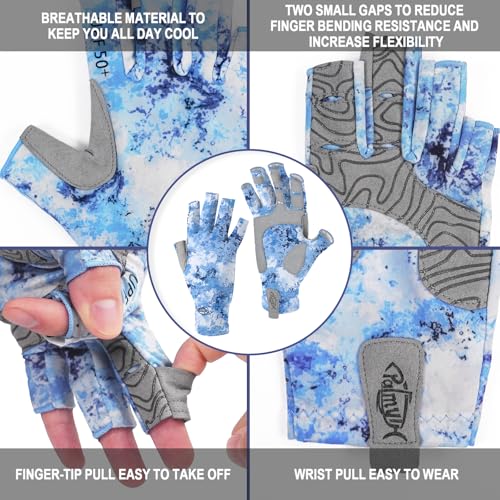 Palmyth UV Protection Fishing Fingerless Gloves UPF50+ Sun Gloves Men Women for Kayaking, Hiking, Paddling, Driving, Canoeing, Rowing - color: Blue Mist, size: X-Small