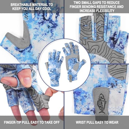 Palmyth UV Protection Fishing Fingerless Gloves UPF50+ Sun Gloves Men Women for Kayaking, Hiking, Paddling, Driving, Canoeing, Rowing - color: Blue Mist, size: X-Small