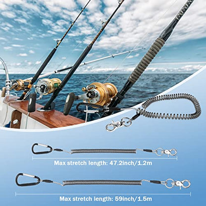 Woanger 6 Pack Fishing Lanyard Steel Wire Coiled Lanyard Tool Lanyards for Hand Tools Kayak Retractable Tool Leash Fishing Rod Safety Lanyards Gear with Alloy Clips for Pliers Boating - color: Black