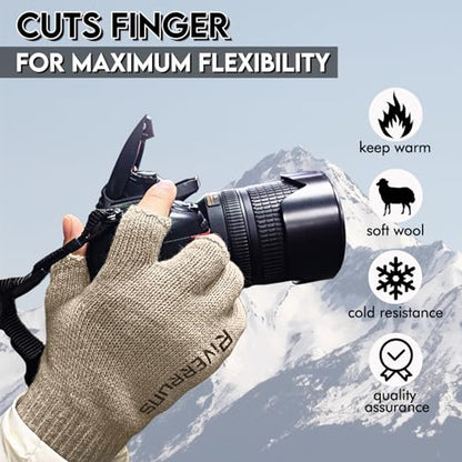 Riverruns Wool Fishing Gloves - Winter Fingerless Knitted Gloves for Men and Women 3-Cut Fingers Warm Gloves for Cold Weather, Fly Fishing, Ice Fishing, Kayaking - color: Coffee