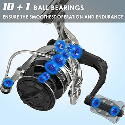 [ 2024 Portable] Travel Fishing Spinning Reel, Smooth 10+1 Stainless BB Fishing Reels for Freshwater, Ultralight Graphite Frame with Carbon Fiber 20LBs Drag Max, 6.2:1 Gear Ratio Reel for Catfish Bass
