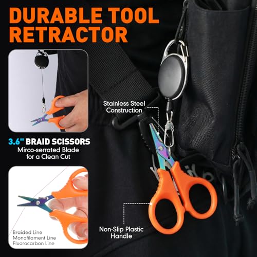 RoundFunny 14 Pcs Fishing Tool Kit, Fillet Knife, Fishing Pliers with Lanyard, Digital Scale, Lip Gripper, Hook Remover Fish Scaler Braid Scissors Gloves Sharpening Rod Retractor Towel Bag - color: Orange, style: B