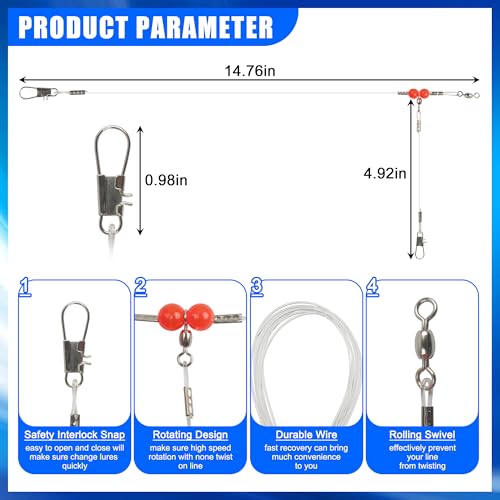 Fishing Leaders Saltwater Tackle Rig Surf Fishing Rigs with Swivel Snaps High Strength Wire Leader Bottom Rigs Fishing Gear Equipment for Lures Bait Hooks - color: White Nylon, style: 1 Arm-12pcs