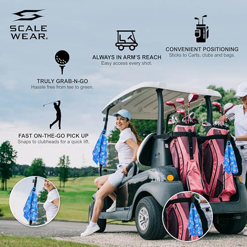 Magnetic Microfiber Waffle Golf Towel – Large 16"x24" Clean Golf Club Ball Magnet Clip to Hang on Bag Cart Strong Premium Strength Ultra Absorbent Gear Blue Men (Flamingo Blue Palms) - color: Flamingo Blue Palms