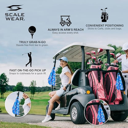 Magnetic Microfiber Waffle Golf Towel – Large 16"x24" Clean Golf Club Ball Magnet Clip to Hang on Bag Cart Strong Premium Strength Ultra Absorbent Gear Blue Men (Flamingo Blue Palms) - color: Flamingo Blue Palms