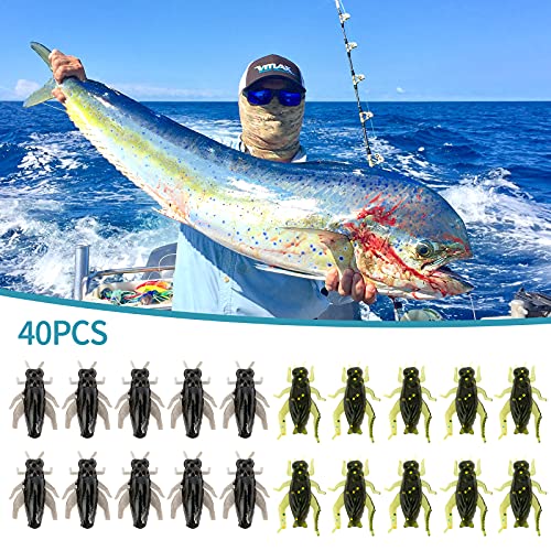 40 Pcs 2 Colors Black Cricket Shape Fishing Soft Lures Super Simulate Insect Artificial Bait