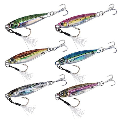 Goture Fishing Jigs,Vertical Jig Saltwater, Jig Fishing Lures with Assist Hook and Treble Hook, 7g-80g Fishing Jigging Spoon Lures for Tuna,Salmon,Sailfish,StripedBass,Grouper Snapper,Kingfish - size: 1.41oz/40g